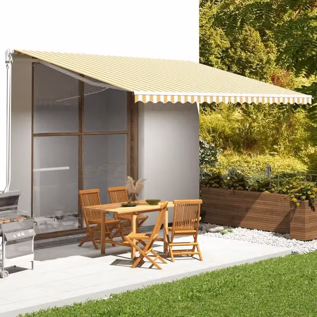 Berkfield Home Replacement Awning Fabric in Yellow and White, Polyester, W: 5 m, D: 3.5 m