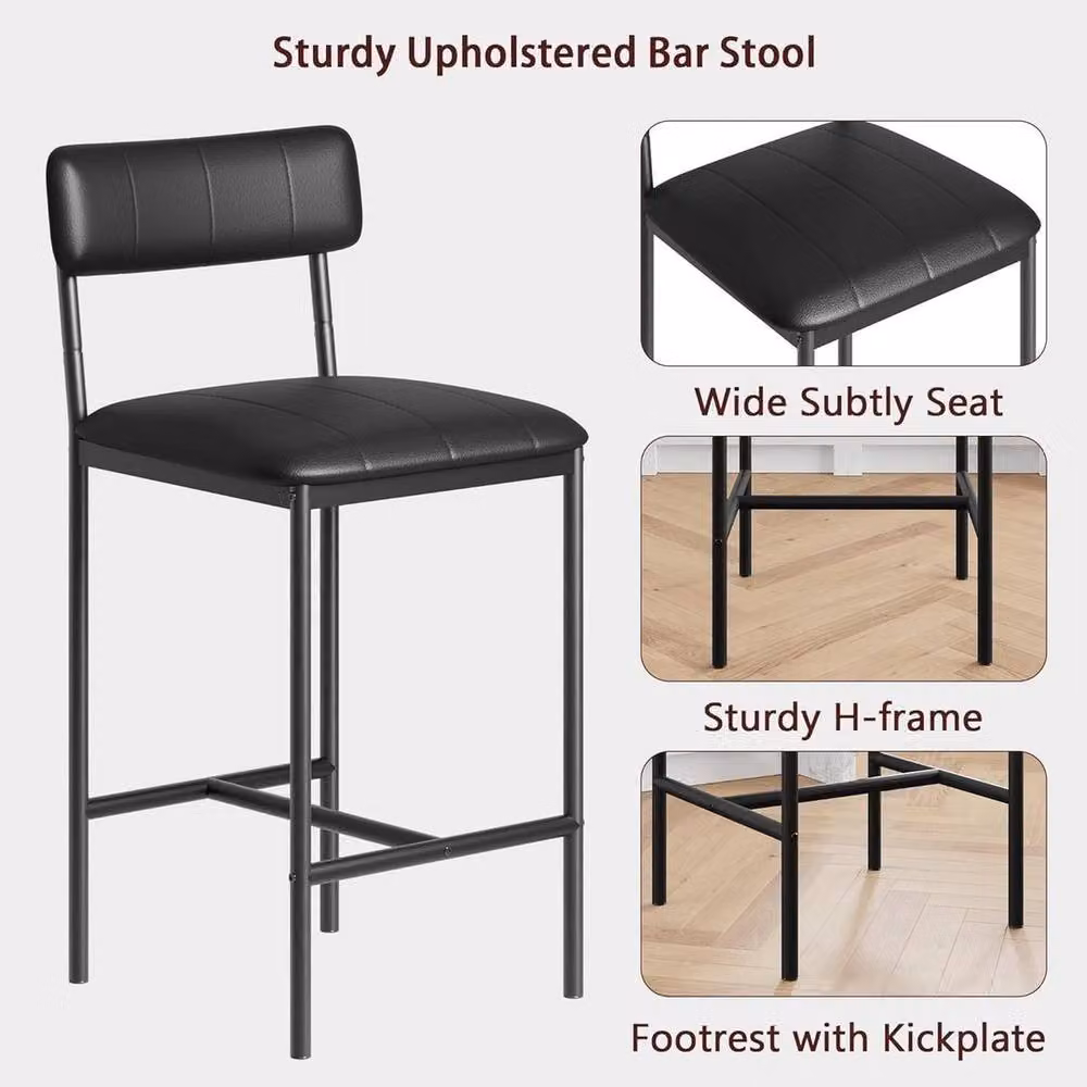 KORVIXA Set of 2 Black PU Leather Upholstered Kitchen Bar Stools – 3