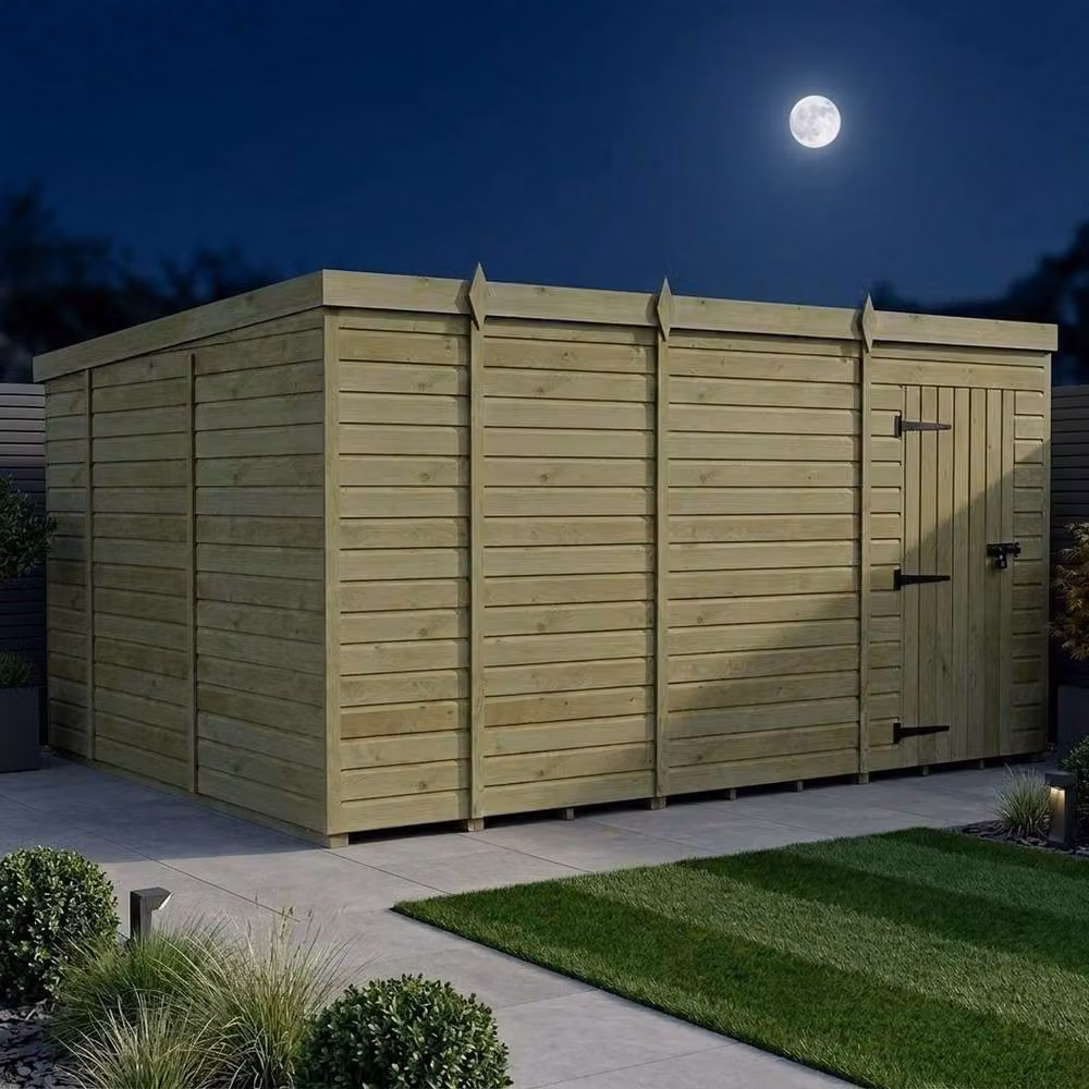 Buttercup Farm Brown Timber Pent Garden Shed with Single Door, W: 305 cm, D: 305 cm, H: 210 cm – 3