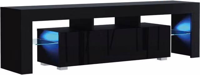 Mex Furniture LTD Modern Glossy Black TV Unit with LED Lighting, W: 160 cm, D: 35 cm, H: 45 cm – 1