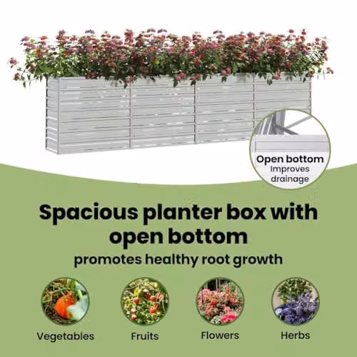 vidaXL Galvanised Steel Raised Bed in Silver, W: 320 cm, D: 40 cm, H: 77 cm – 4