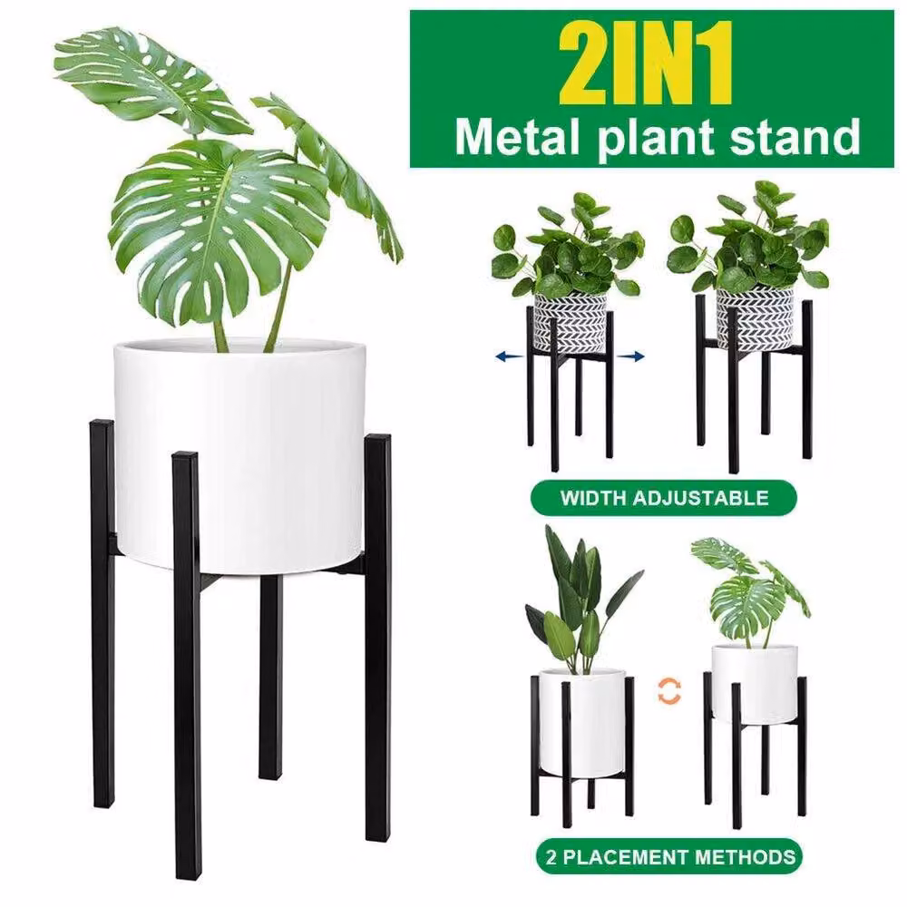 VOGREX 2-in-1 Extendable Metal Plant Pot Stand in Matt Black – 3