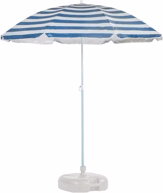 Harbour Houseware Metal Beach Parasol and Base Set in Blue and White Stripe