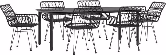 Berkfield Home Beautiful 7 Piece Black Poly Rattan Garden Dining Set