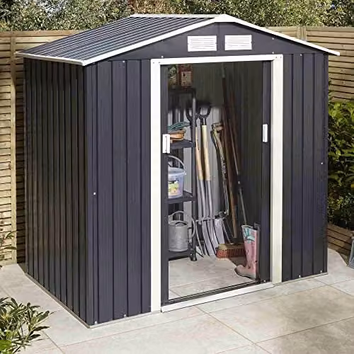 Rowlinson Trentvale Metal Apex Steel Shed in Grey, W: 201 cm, D: 121 cm, H: 190 cm – 1
