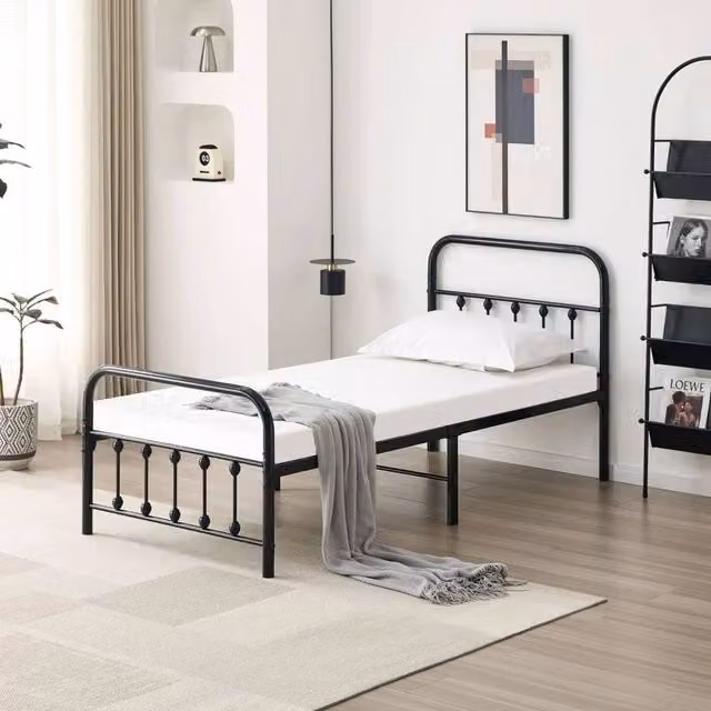 FLAVORA Metal Single Bed Frame with Headboard and Underbed Storage in Black, 90 x 200 cm – 1
