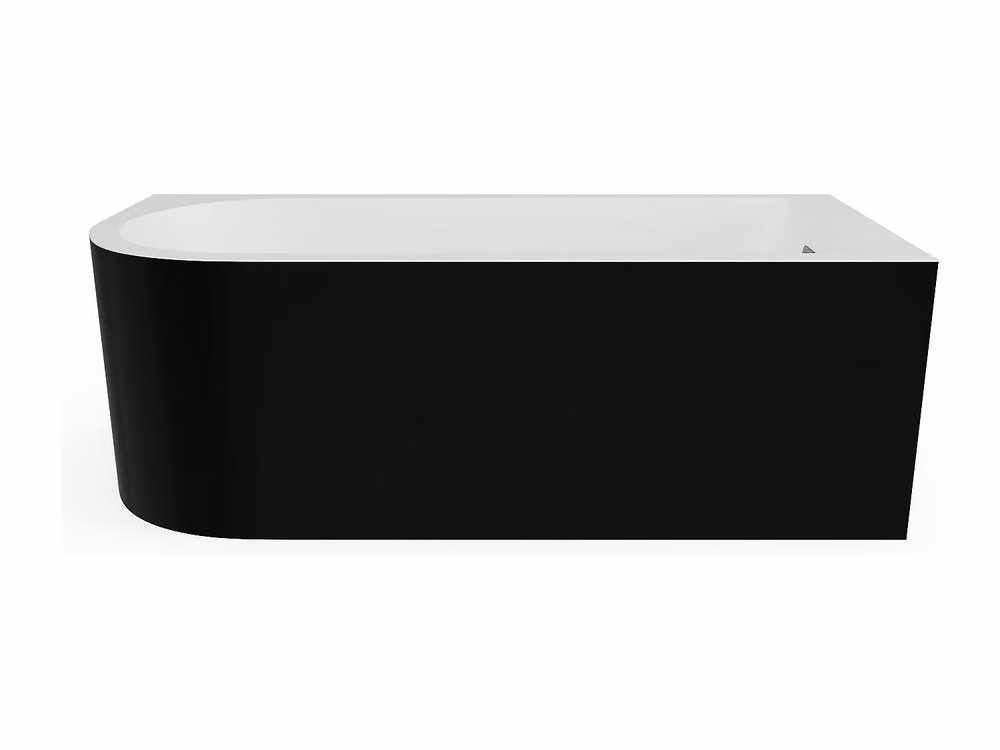 Vente-unique Glossy Black Acrylic Corner Bathtub with Apron, W/D/H: 150 x 75 x 58 cm, 201 l Capacity – 2