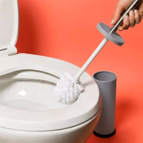 Harbour Housewares Matte Grey Toilet Brush and Holder Set with Stainless Steel Freestanding Base – 6
