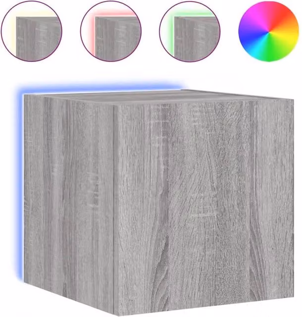 Berkfield Home Modern Wall Mounted TV Cabinet with Integrated LED Lighting in Grey Matt, W/D/H: 35.0 x 30.5 x 30.5 cm