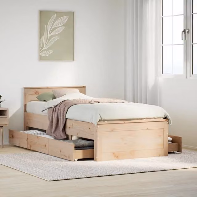 Berkfield Home Solid Wood Pine Bed Frame with Headboard in Brown, W/D/H: 90 x 200 cm