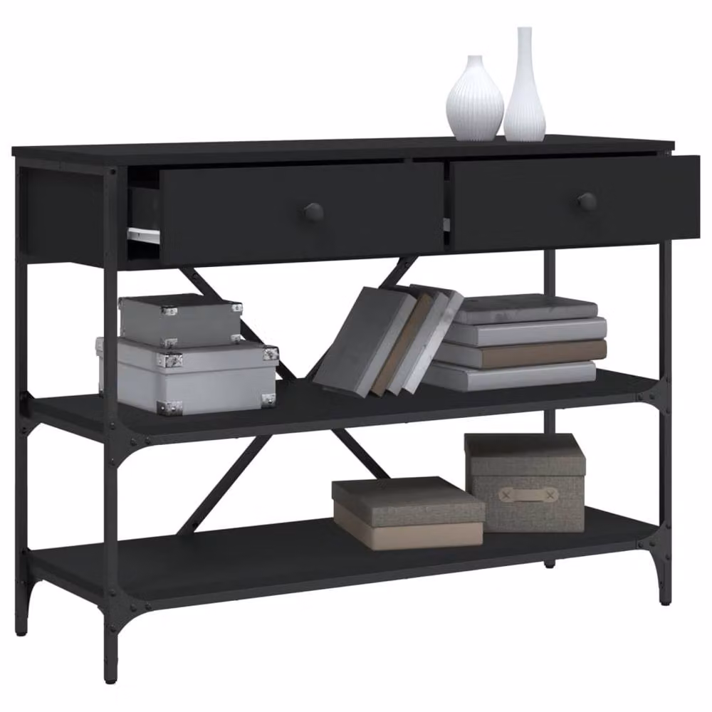 Berkfield Home Classic Console Table with Drawers and Shelves in Black Engineered Wood, W: 100 cm, H: 75 cm, D: 34.5 cm – 3