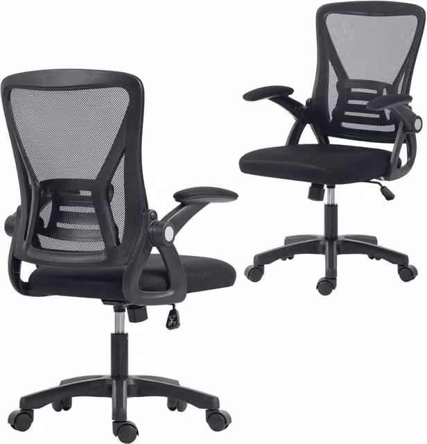 HOMCOM Modern Black Fabric Task Chair with Armrests for Home Office – 1