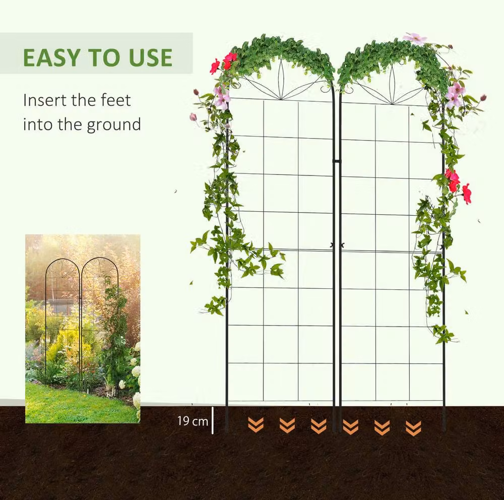 STILVORA Black Powder-Coated Steel Garden Trellis Set of 2, H: 180 cm x W: 50 cm x D: 50 cm – 3