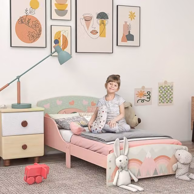 ZONEKIZ Pink Toddler Bed Frame for Boys and Girls in Engineered Wood