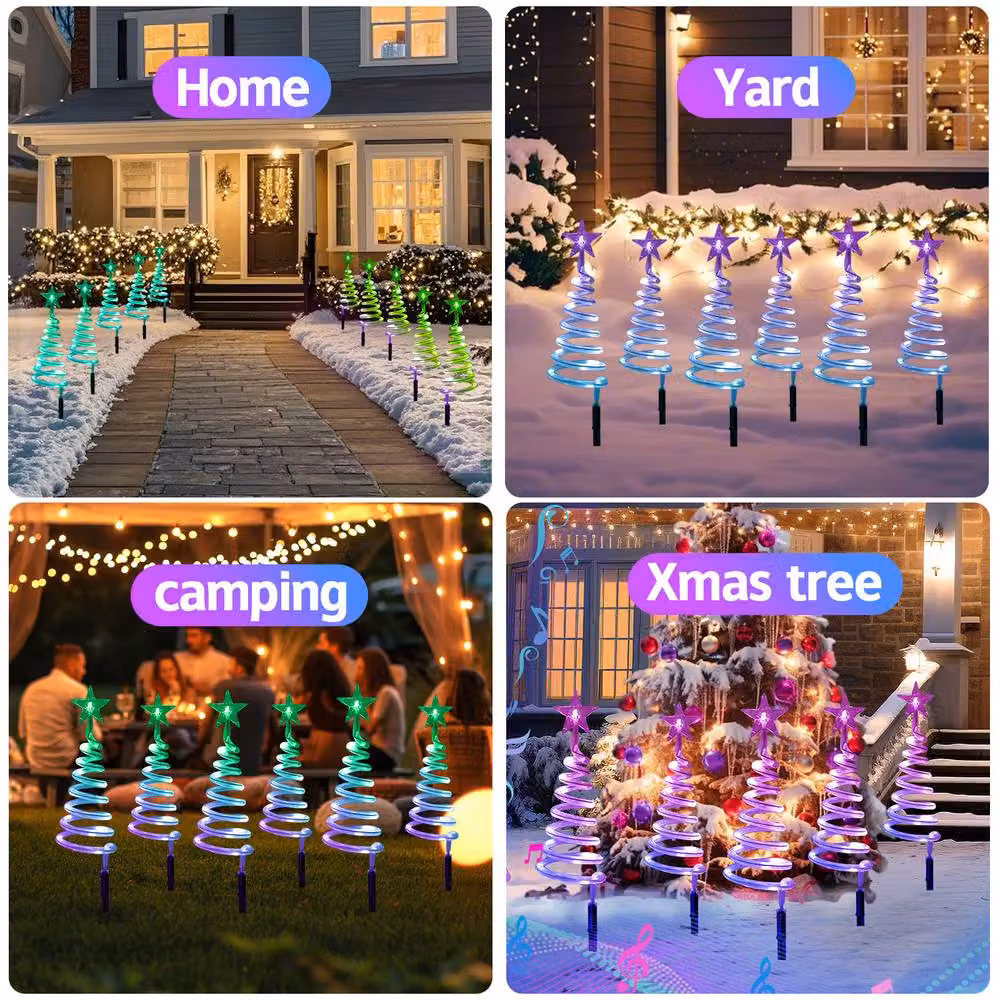Bright Zeal 8-Pack Smart Spiral Tree Pathway Lights, 1.6ft RGB Outdoor in White and Multicolour – 6