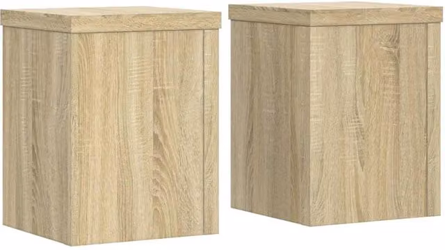Berkfield Home Set of 2 Modern Square Plant Stands in Sonoma Oak and Beige, W/D/H: 15 x 15 x 20 cm – 1