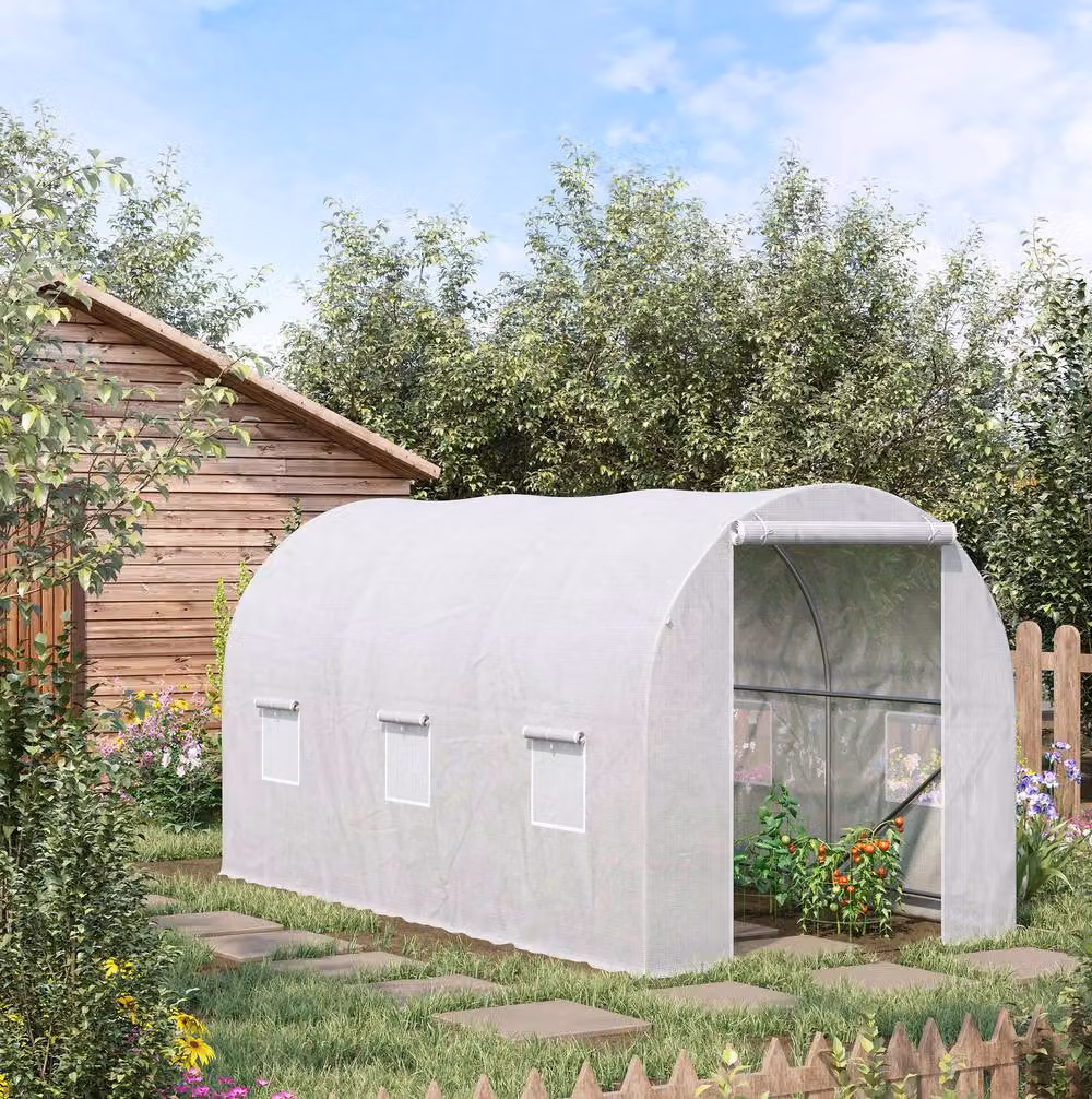 STILVORA Walk-in Greenhouse with 6 Windows and PE Cover, White, W: 350 cm, D: 200 cm, H: 200 cm – 2
