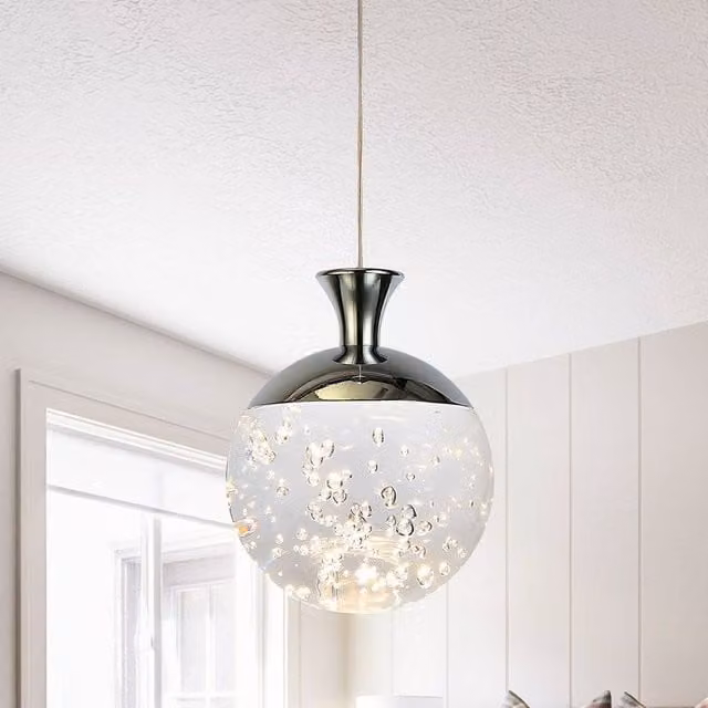 Garwarm 1 LED Single Pendant Light in Chrome with Transparent Glass Sphere