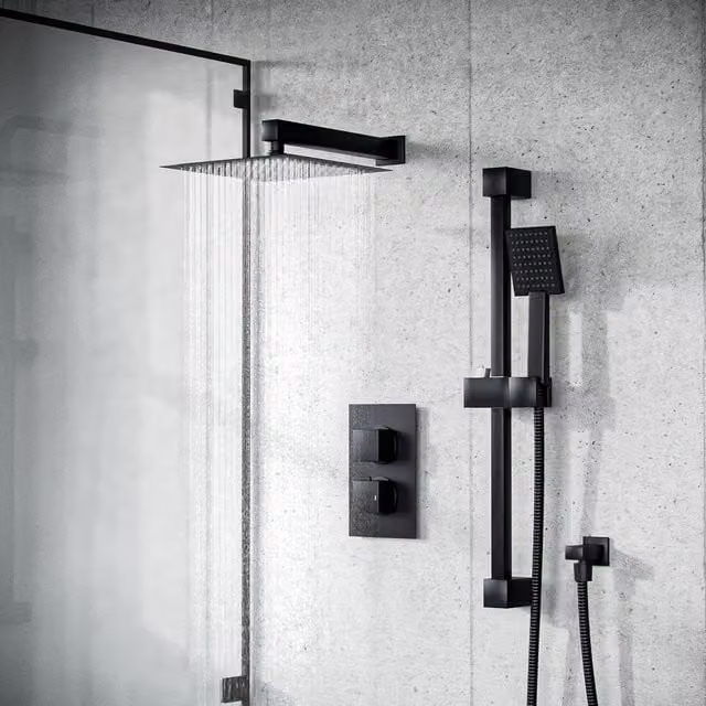 Nes Home Matt Black Rainfall Shower Head Set with Handheld Shower and Thermostatic Valve