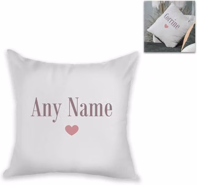 Uniqueful Personalised Name Heart Cushion in White, W x H: 40 x 40 cm