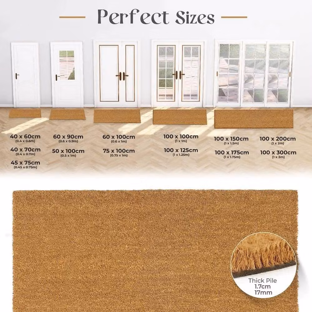 NESTLUNE Natural Coconut Coir Entrance Door Mat, Brown, W: 60 cm, D: 90 cm – 2