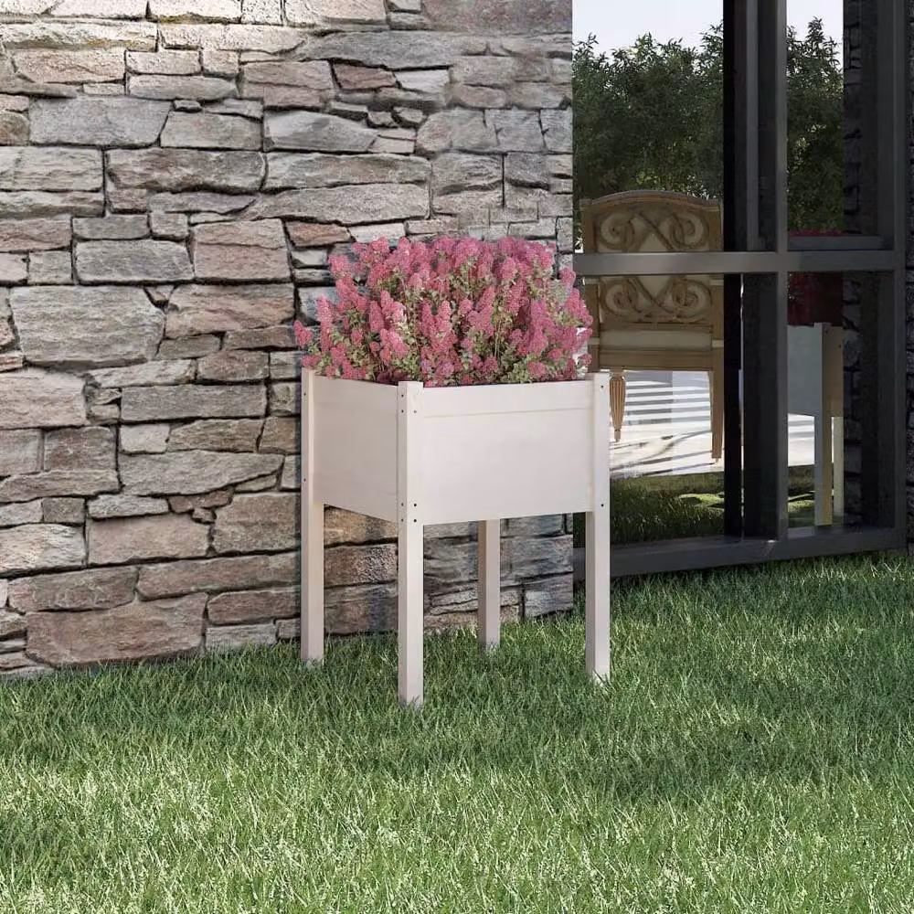 Berkfield White Wooden Raised Garden Planter W/D/H: 50 x 50 x 70 cm – 2