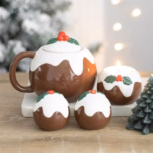 KDMD Christmas Pudding Salt and Pepper Shakers, Multicolour Ceramic Festive Tableware – 3