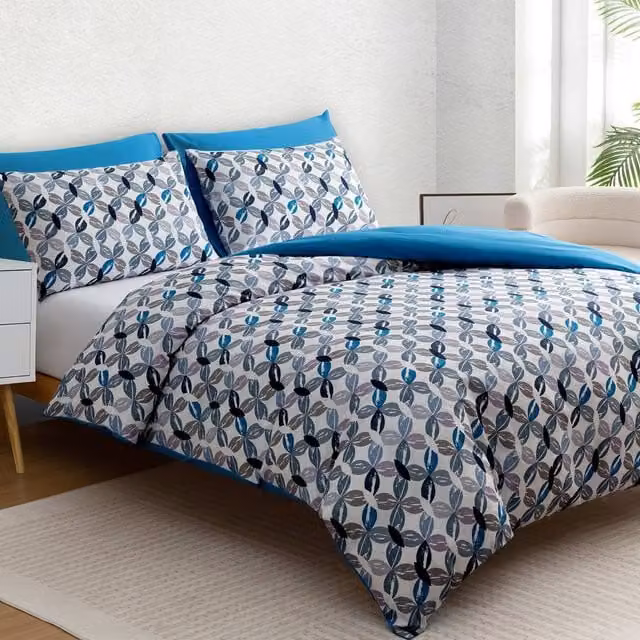 Grace Blue Double Brushed Microfiber Duvet Cover and Pillowcase Set, W/D/H: 140 x 200 cm and 90 x 200 cm