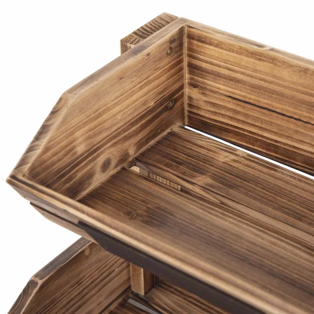 KORVIXA Rustic Chic 2-Tier Wood Kitchen Display Basket in Brown, Width: 100 cm – 4