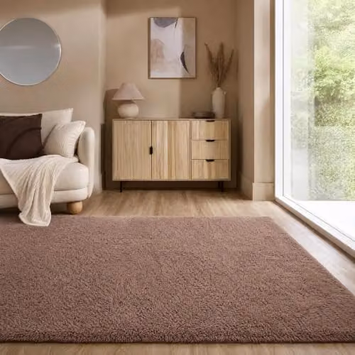 OHS Soft Fluffy Brown Rectangular Rug, W: 160 cm, L: 230 cm