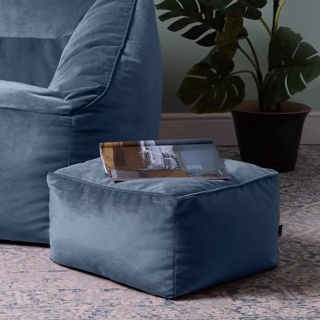 icon Amara Velvet Footstool - Mineral Blue