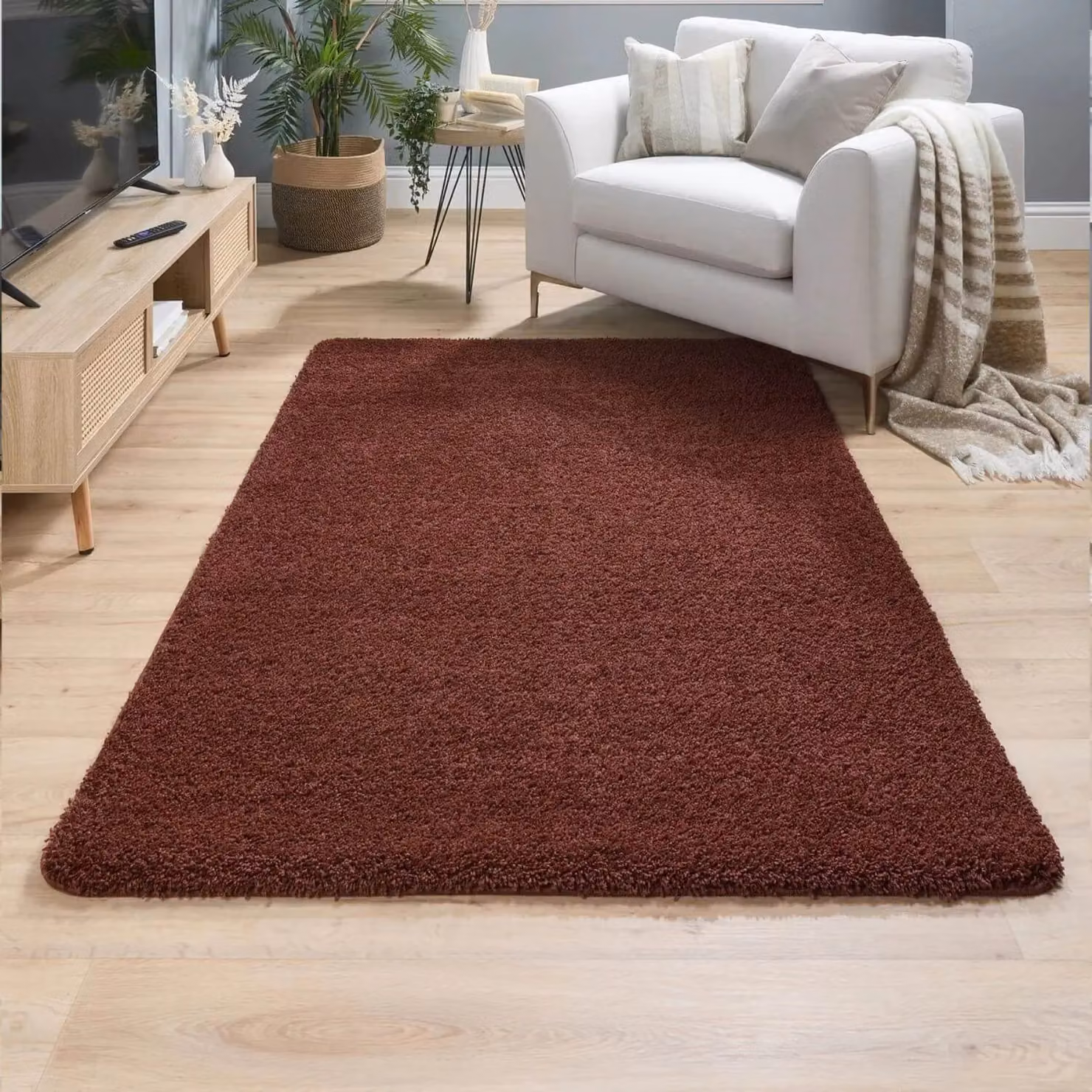 THE RUGS Washable Non Slip Shaggy Plain Rug in Red, W: 60 cm, L: 100 cm – 6