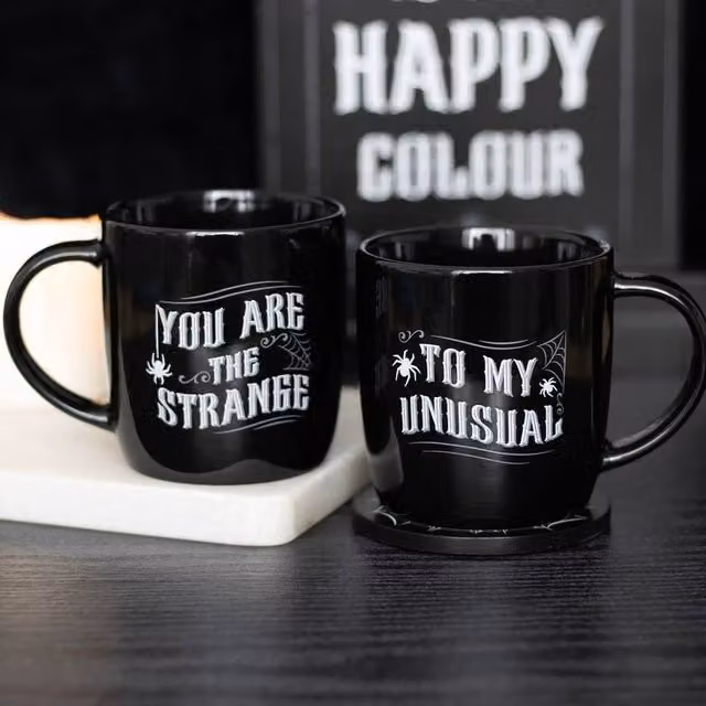 Uniqueful Strange and Unusual Couples Ceramic Mug Set in Black, 2 x 350 ml