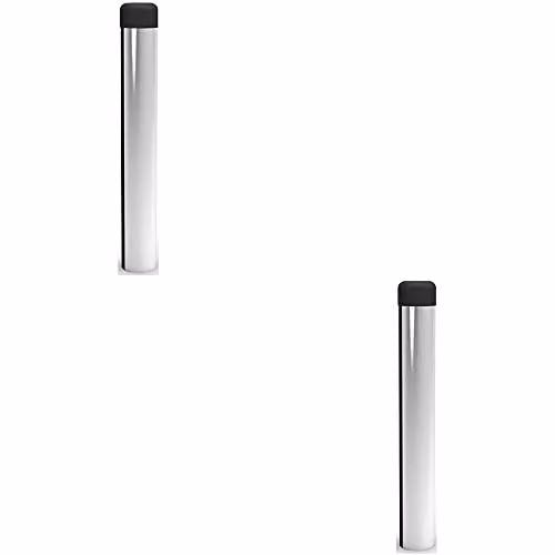 Loops 2 Pack Rubber Tipped Wall Mounted Cylinder Doorstop in Polished Chrome, H 71 mm x W 16 mm