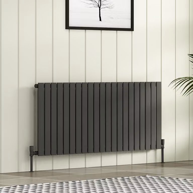 Aurexa Anthracite Single Flat Panel Horizontal Designer Radiator W: 142.8 cm, H: 60 cm