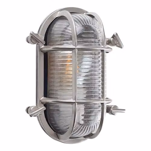 ValueLights Bow Nautical Oval Bulkhead IP64 Outdoor Garden Wall Light in Silver Aluminium and Glass – 3