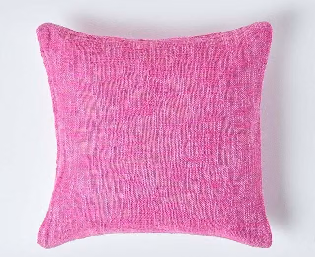 Homescapes Nirvana Pink Pure Slub Cotton Cushion Cover, W/D/H: 60 x 60 x 60 cm
