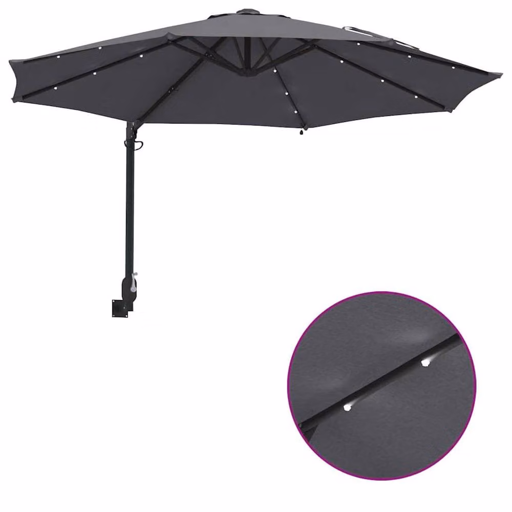 Berkfield Home Traditional Wall-mounted Garden Parasol with LEDs in Anthracite Grey, Diameter: 248 cm – 6