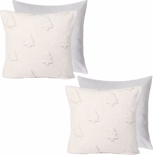 OHS Pack of 2 Tufted Tree Sherpa Filled Square Cushions in Cream, White and Yellow