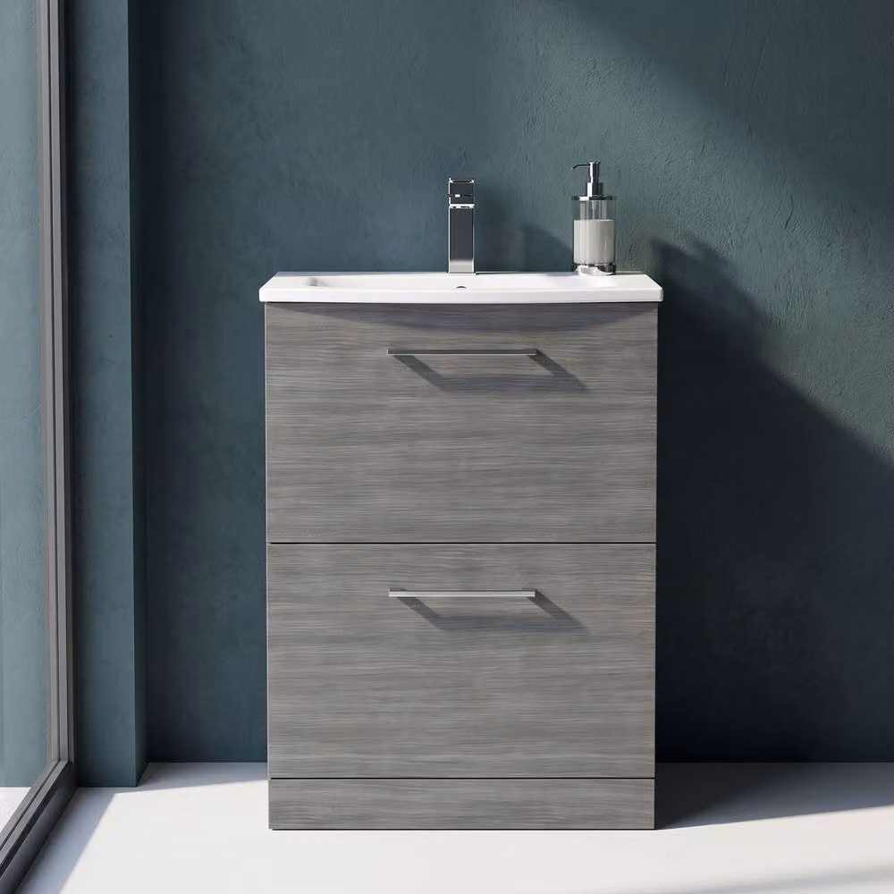 Balterley Modern Anthracite Grey Bathroom Floor Vanity and Basin with 2 Soft Close Drawers, Width: 60 cm – 3