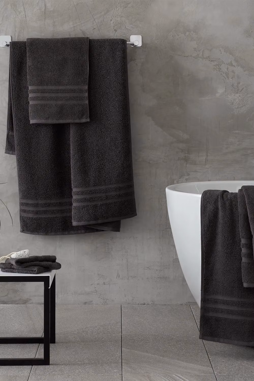 Catherine Lansfield Grey Cotton Terry Velour Bath Sheet Pair, W: 90 cm, H: 140 cm – 2