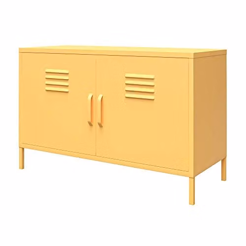 DHP Furniture Cache Yellow Metal 2 Door Retro Accent Cabinet with Internal Shelves W/D/H: 40 x 40 x 100 cm – 1