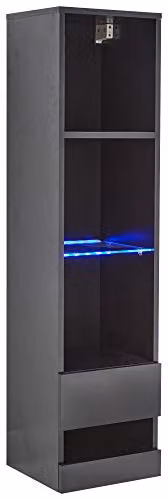 GFW Galicia Black Glossy Wall Mounted Tall Shelf Unit with Integrated LED Lighting W/D/H: 30 x 30 x 120 cm – 3