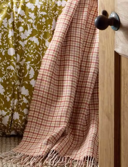 Laura Ashley Padbury Check Reversible Tassled Throw in Orange Mix