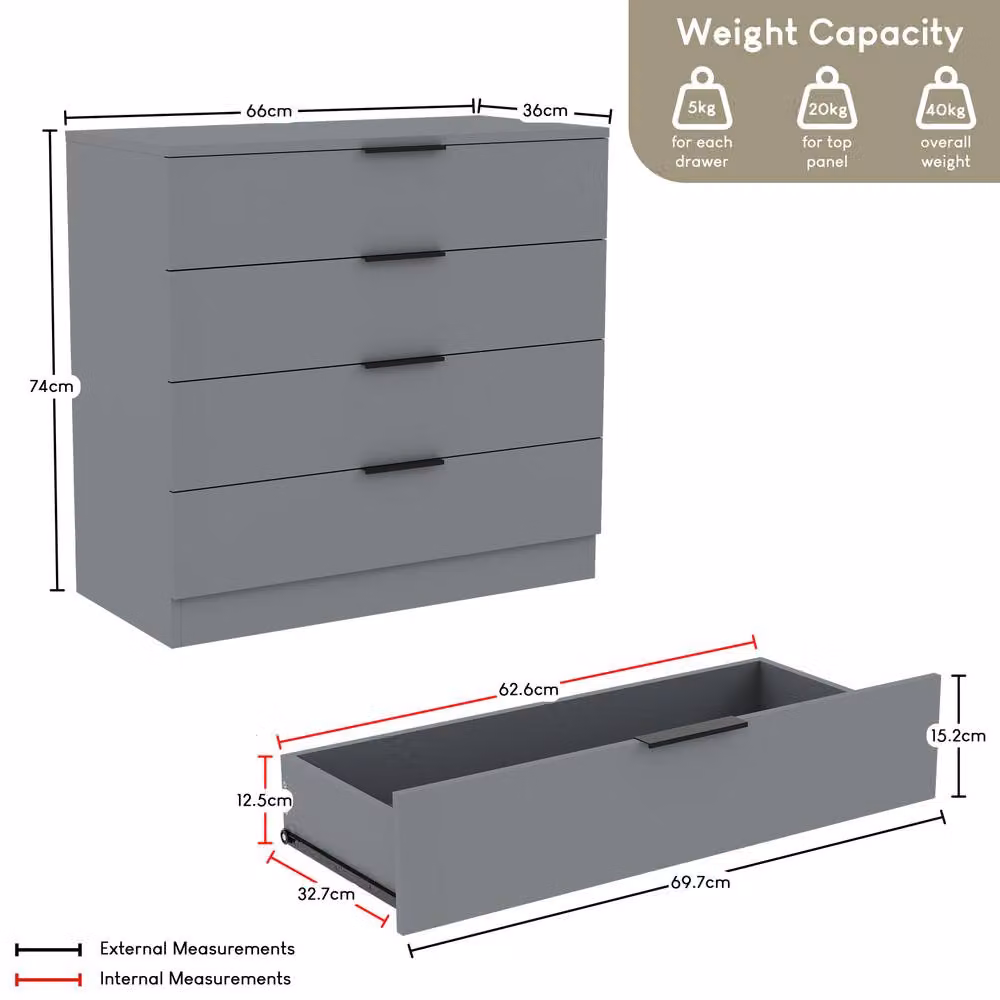 HD Designs Trega 4 Drawer Chest of Drawers in Grey – 2