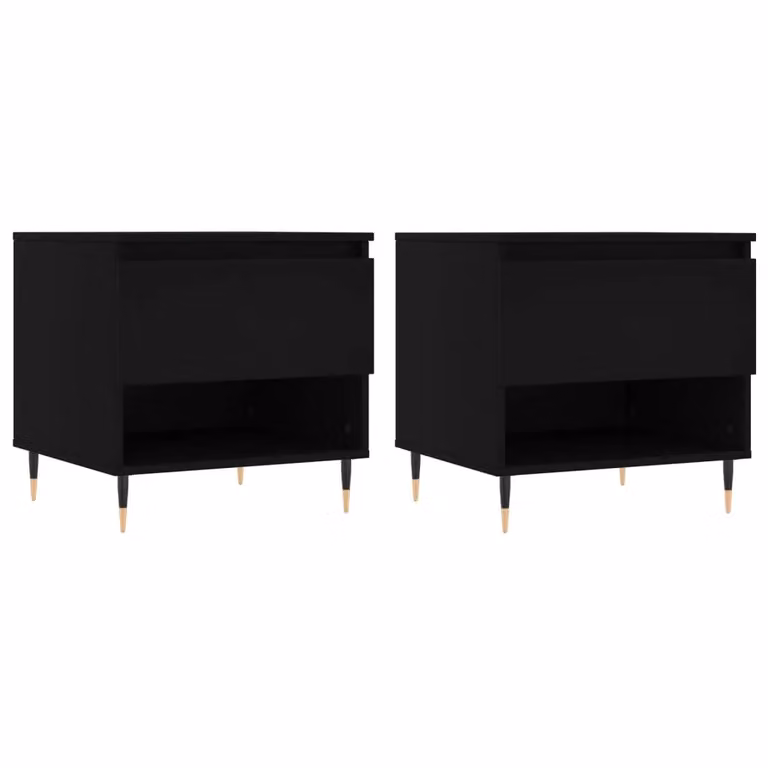 Berkfield Home Set of 2 Modern Black Square Coffee Tables in Engineered Wood, W/D/H: 50 x 46 x 50 cm