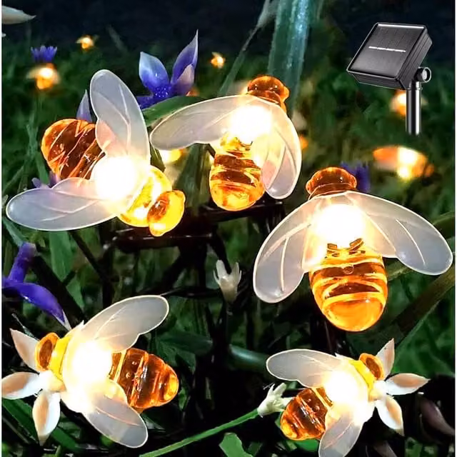 FLAVORA 24 Pack Orange Bumble Bee Solar LED Fairy Lights for Outdoor Use