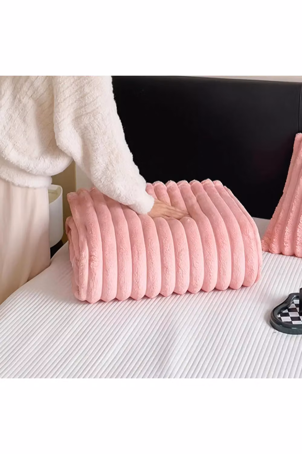 Living and Home Reversible Fluffy Striped Throw Blanket in Pink – 4