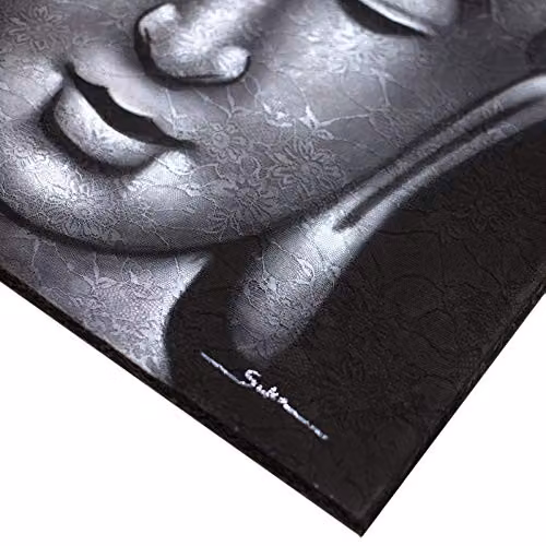 Beespoke Gifts Buddha Painting with Grey Brocade Detail – 2