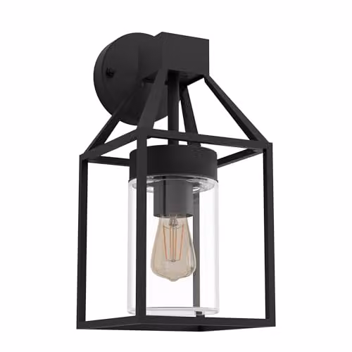Eglo Trecate Black Industrial Outdoor Wall Lantern with Transparent Glass – 1